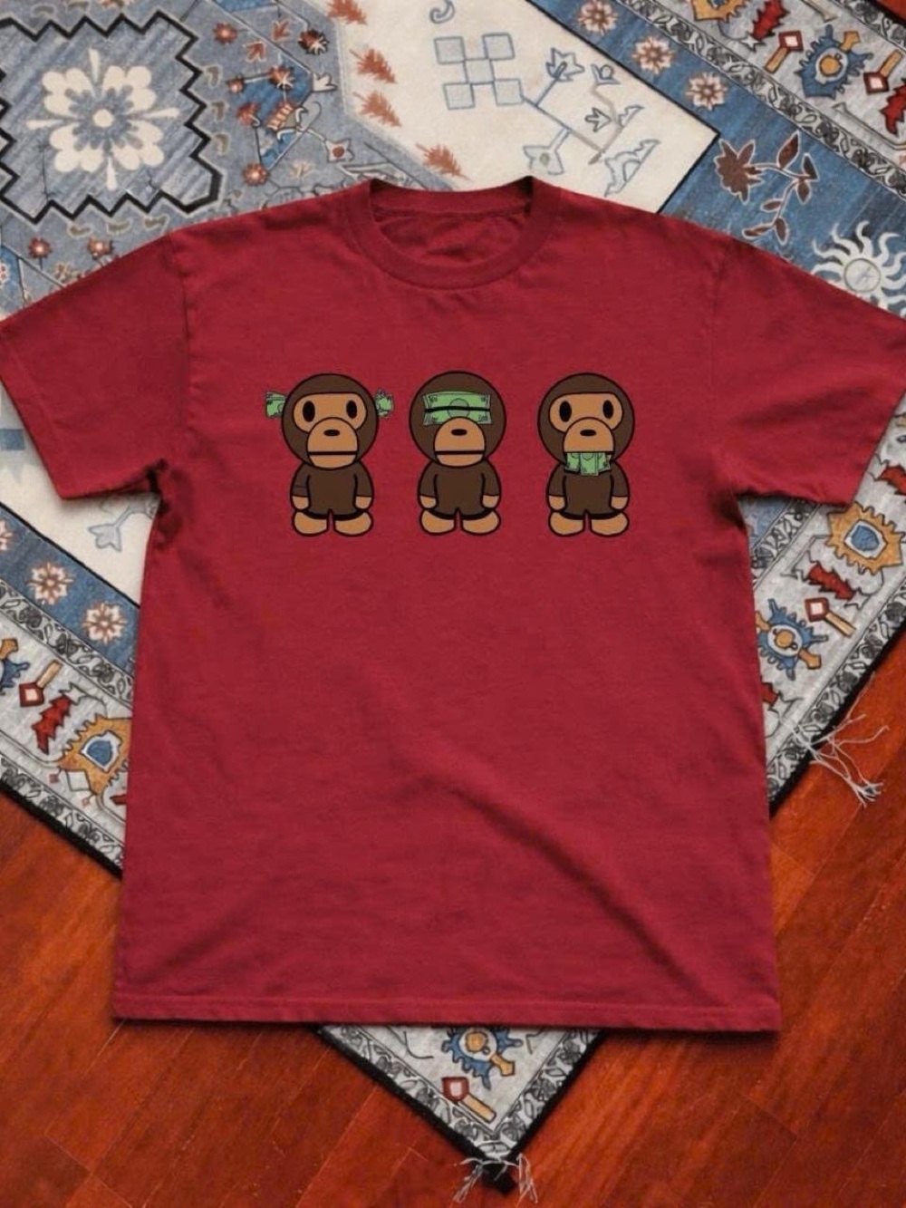 Gildan Red Short Sleeve Tee with Three Monkey Graphic